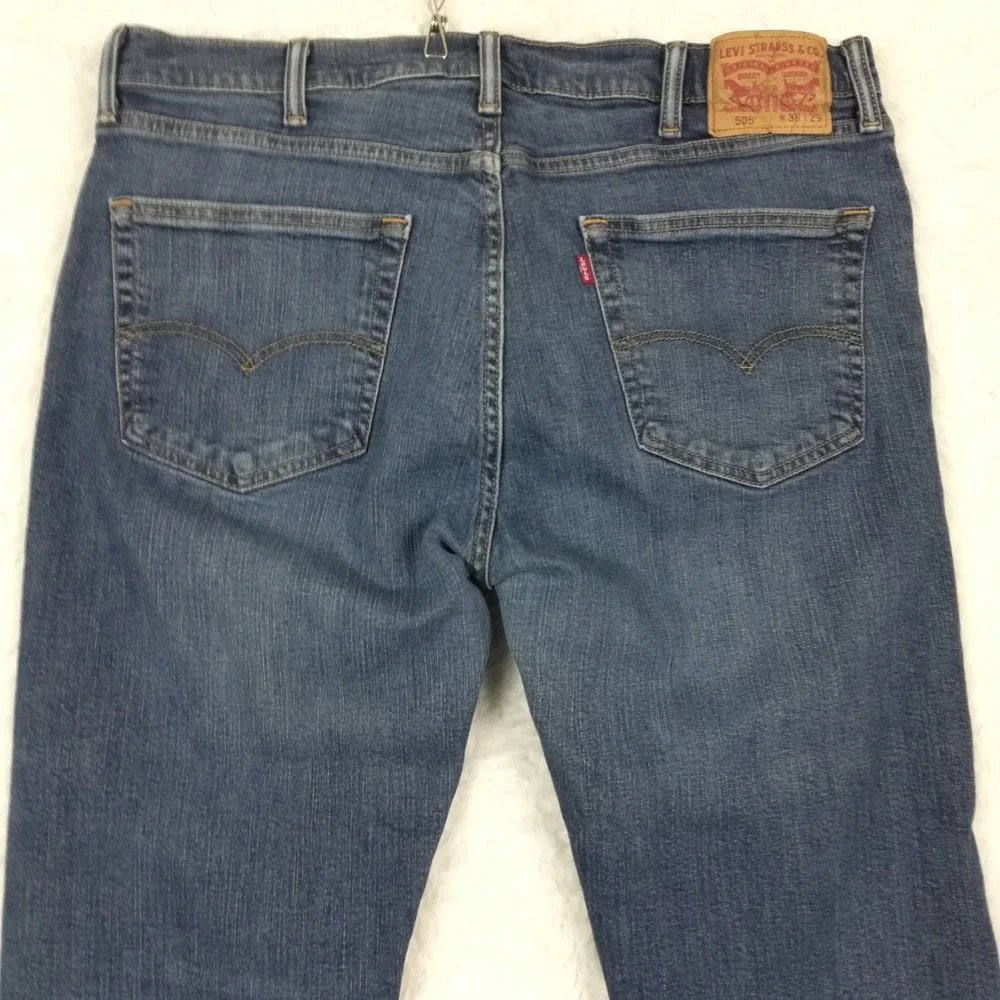 Levi's Mens Jeans 505 Straight Leg Regular Fit Blue Denim Medium‎ Wash 38x29